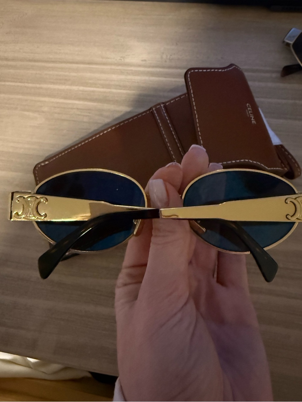 Celine Triomphe Oval Metal Sunglasses in Shiny Endura - Picture 2 of 7